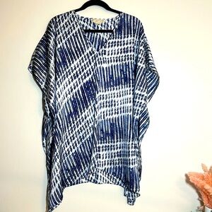 Michael Kors Blue & White Tie Dye Poncho Swim Beach Cover Up S/M